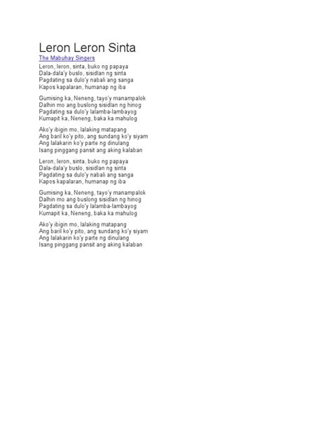 leron sinta lyrics|Leron Leron Sinta .